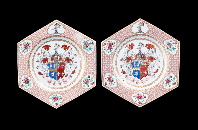 GG: Pair of Chinese export armorial dinner plates, arms of Jephson impaling Chase | MasterArt